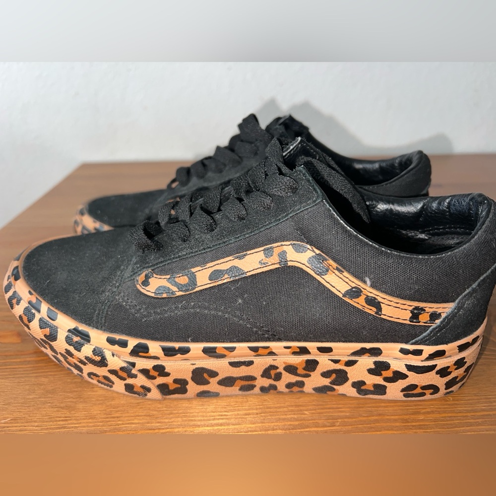 Vans Black and Tan Leopard Print Women's Sneakers